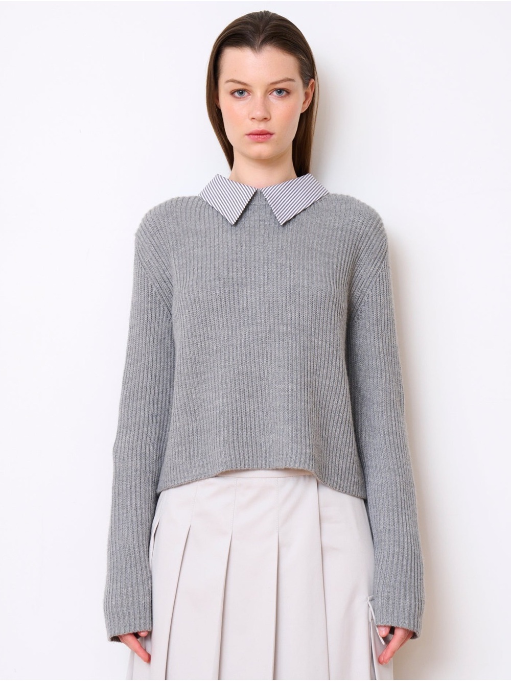WE-AR4 Gallery Knit Sweater Grey Wool Size XS